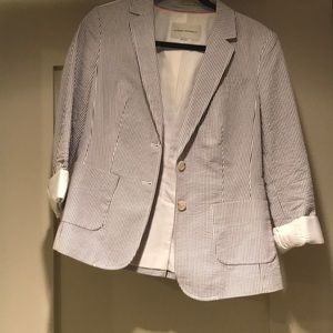 Blue and white seersucker blazer